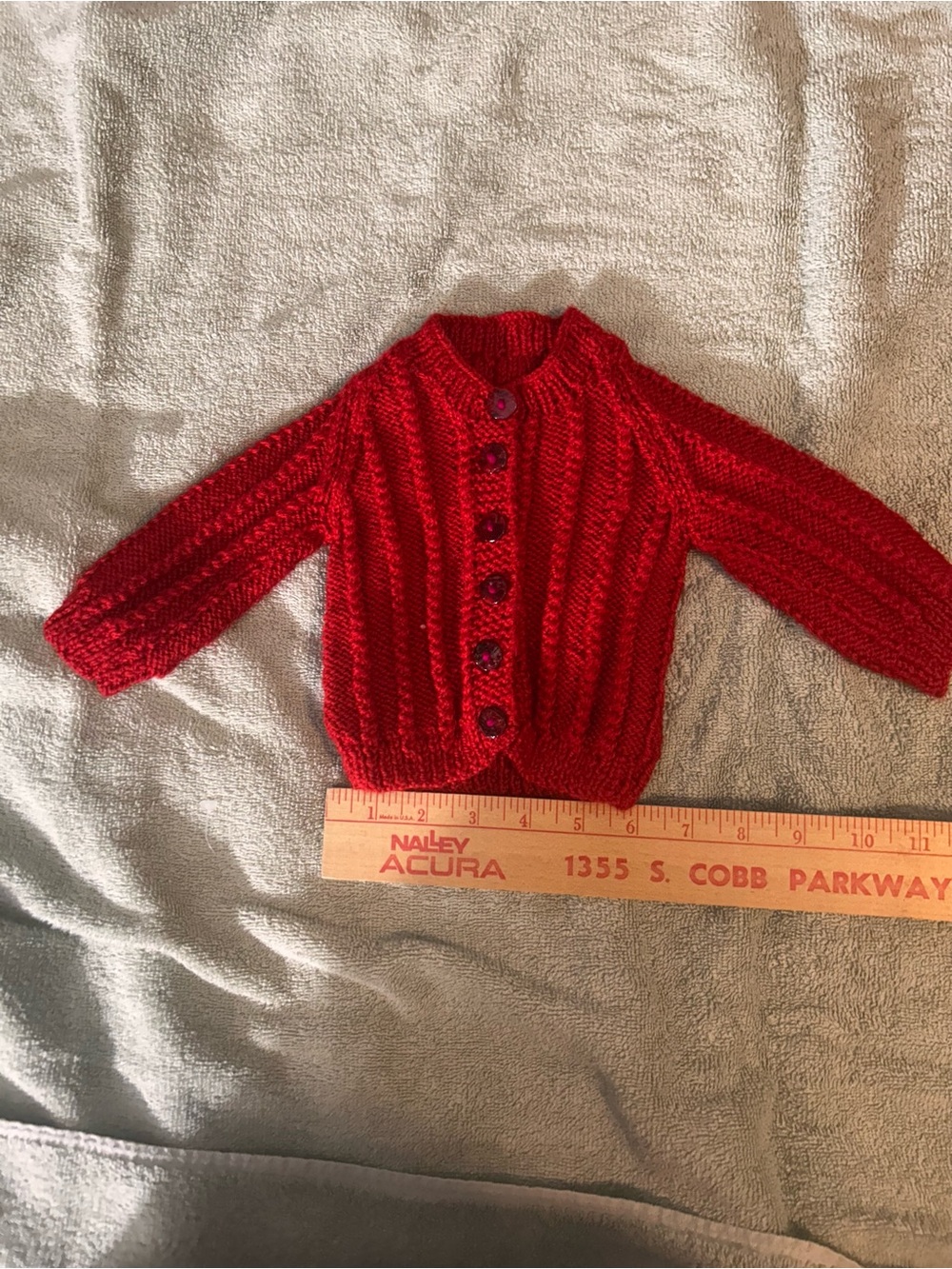 Hand-Knit Red Button-Up Sweater - Picture 4 of 5